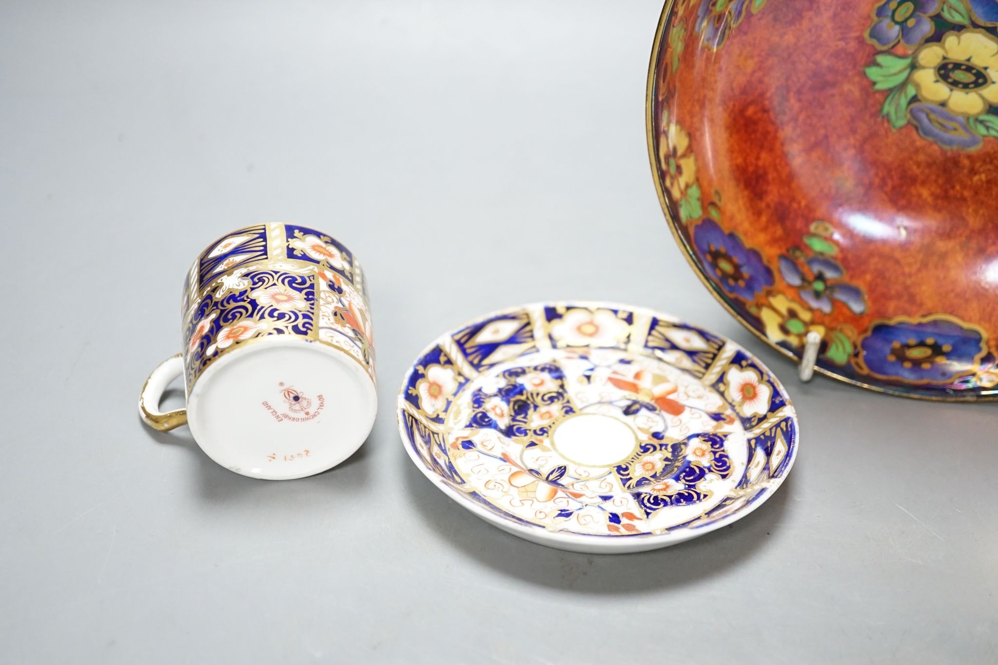 A Royal Crown Derby Imari pattern 2451 coffee can and saucer and a Regal ware lustre bowl 18.5cm